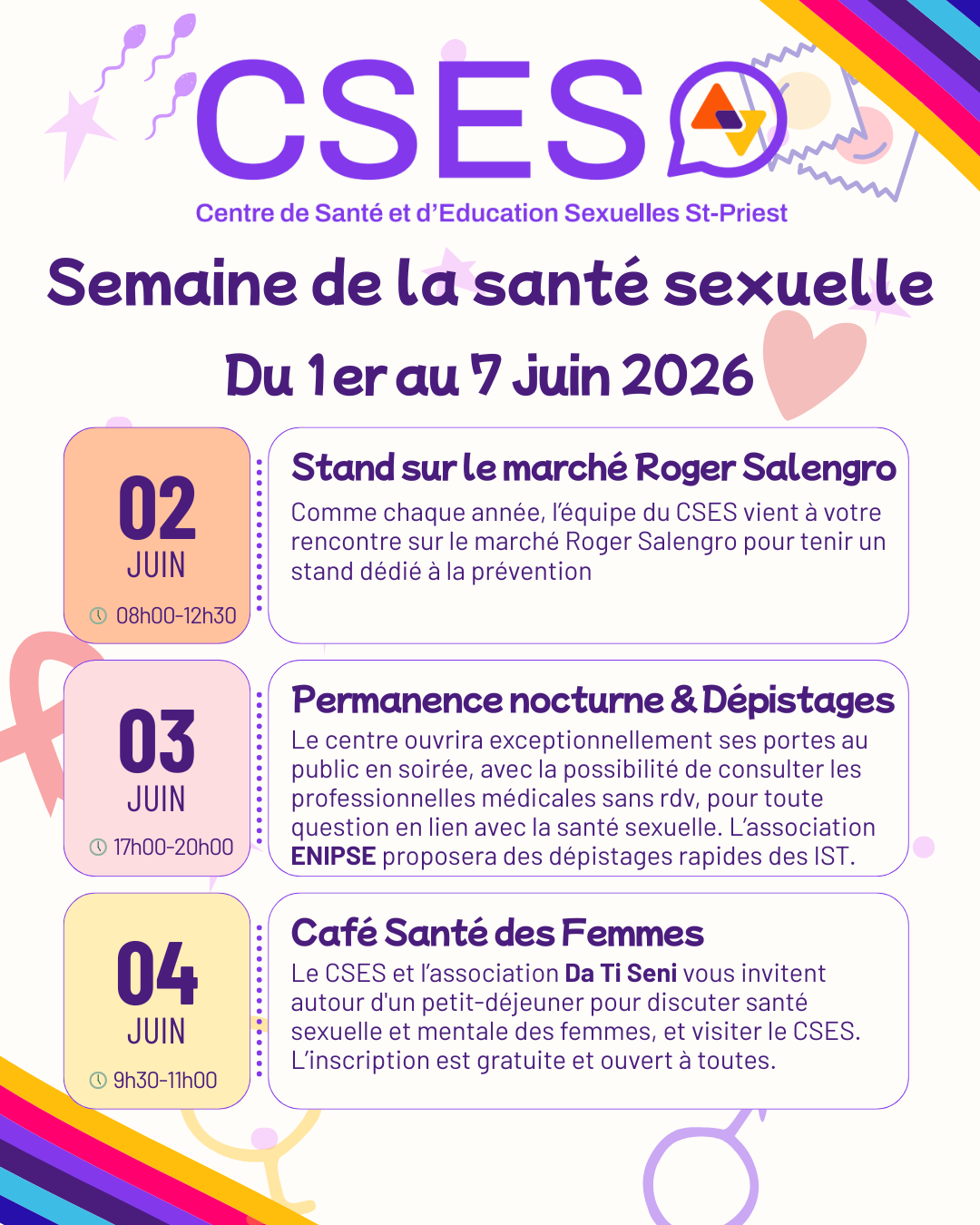 Agenda des actions menées par le CSES de Saint Priest pendant la semaine de santé sexuelle